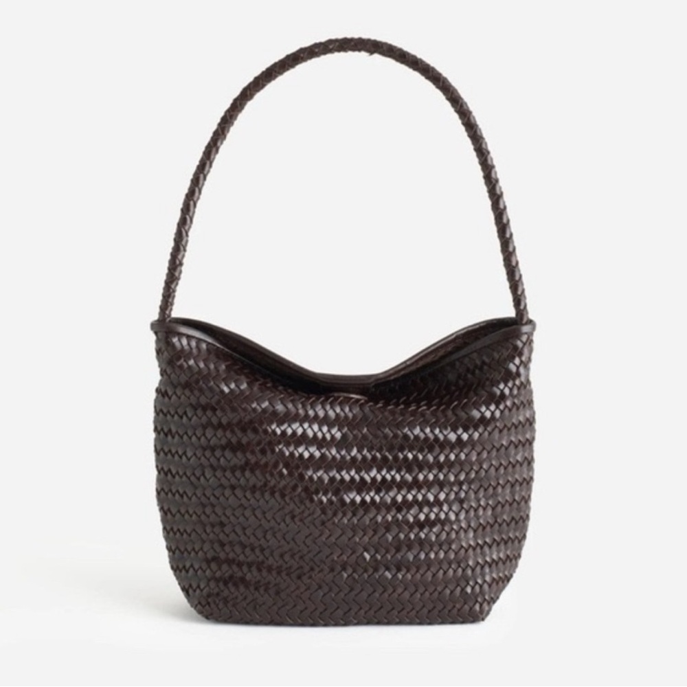 NWT Madewell Handwoven Shoulder Bag Dark Brown Leather Coffee Bean Purse